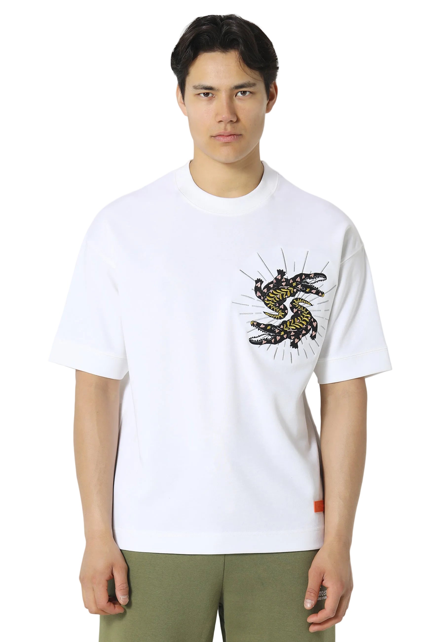 Front View of Irasuto Studios Gatoron Optic White T-Shirt
